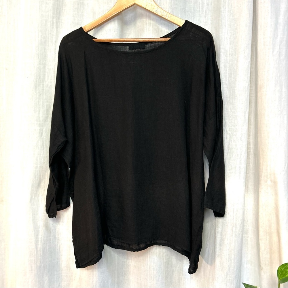 cp shades sibella top black linen size xs boatneck